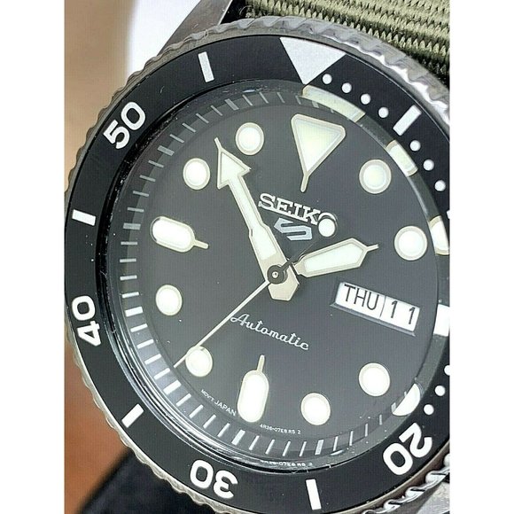 Seiko Other - Seiko 5 Men's Watch SRPD91 Automatic Diver Sport Black Dial Day Date Green Nylon